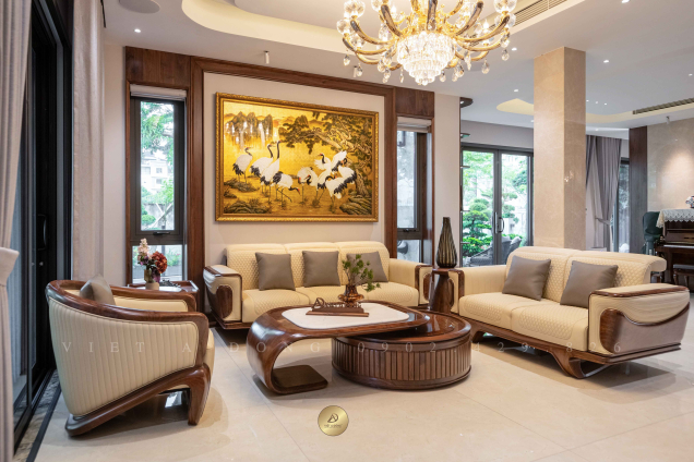 Thi công nội thất biệt thự gỗ óc chó tại Gamuda City Hà Nội